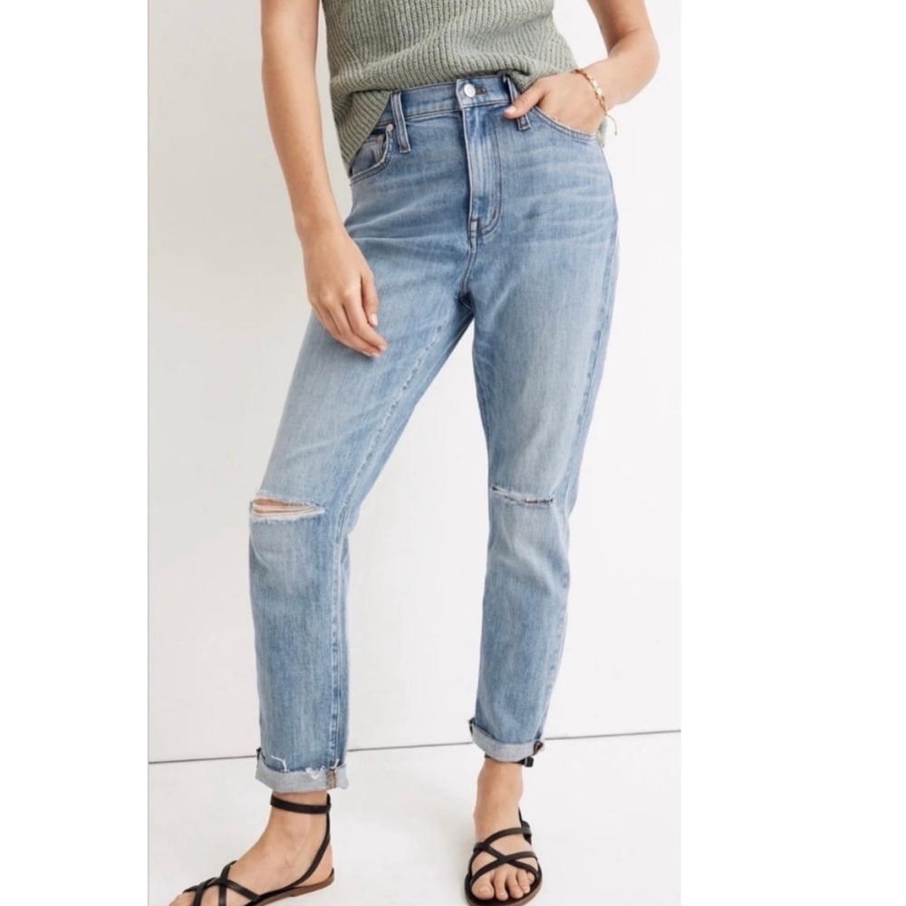 Madewell The High-Rise Slim Crop Boyjean Distressed Raw Hem Light Wash 26